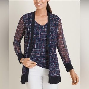 Size 2 (Large) Chicos Tweed Mesh Cardigan and Tweed Mesh Tank